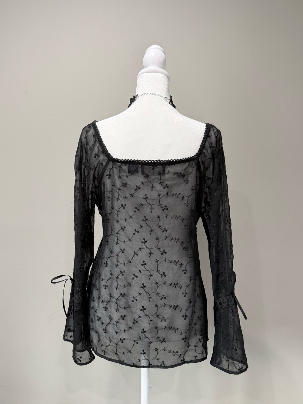 Vintage Soft Touch Gothic Black Sheer Babydoll Blouse - Picture 3 of 7